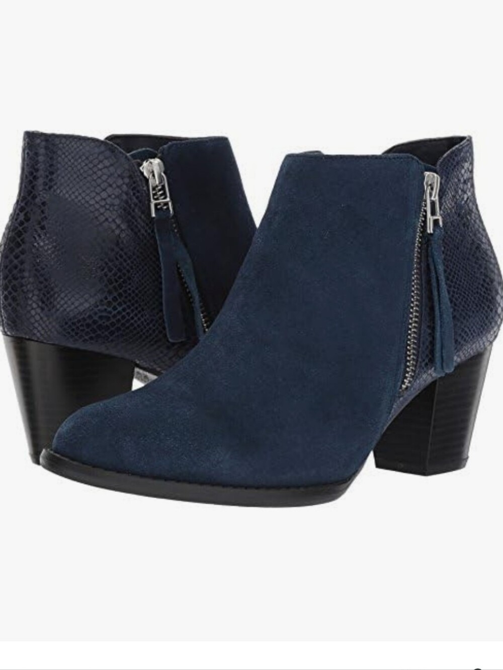 Vionic 322 Anne Navy Blue Suede Snake Print Ankle Booties Boot Size 8.5 New